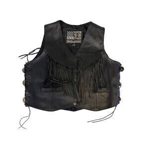 USA Bikers Leather Men's S Black Leather Biker Vest